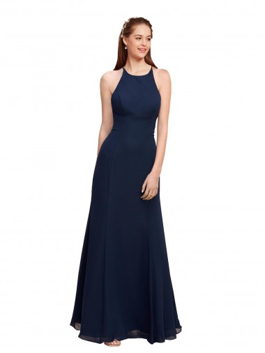 Online High Halter Fit and Flare Long Chiffon Prom Dress with Criss Cross Low Back UK