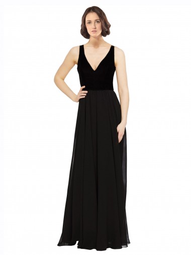 Online Stretch Velvet and Chiffon Prom Dress with V-Neckline UK
