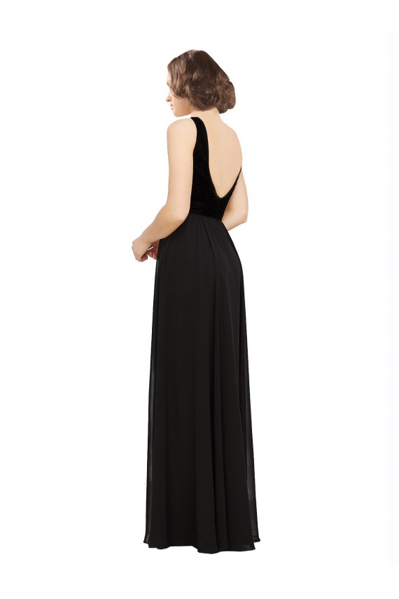 Online Stretch Velvet and Chiffon Prom Dress with V-Neckline UK