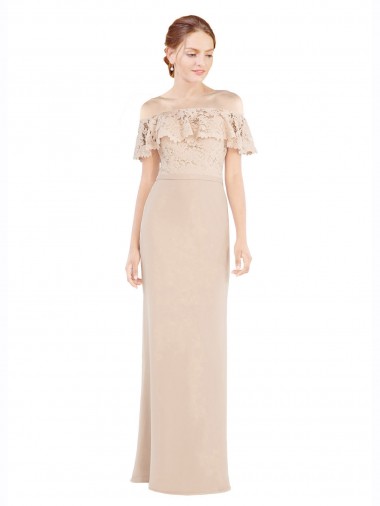 Online Off the Shoulder Sleeves Sheath Chiffon Prom Dress UK