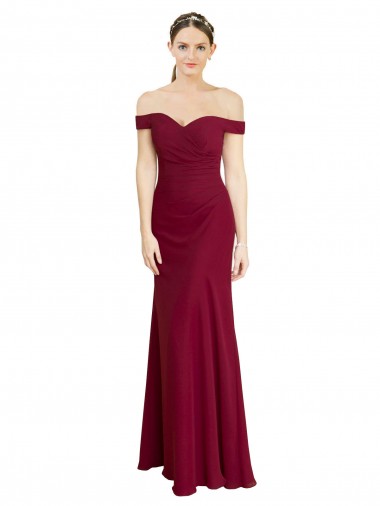 Online Off the Shoulder Long Chiffon Prom Dress with Pleats UK