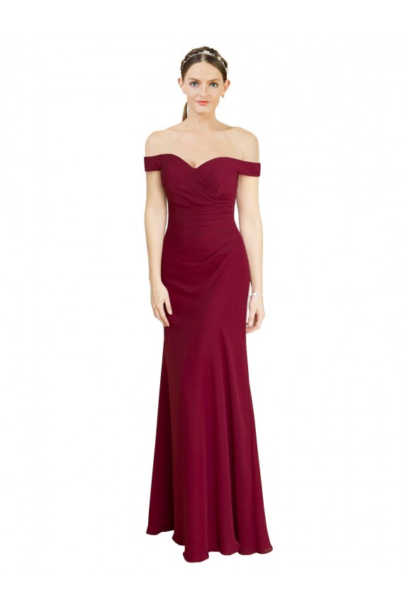Online Off the Shoulder Long Chiffon Prom Dress with Pleats UK