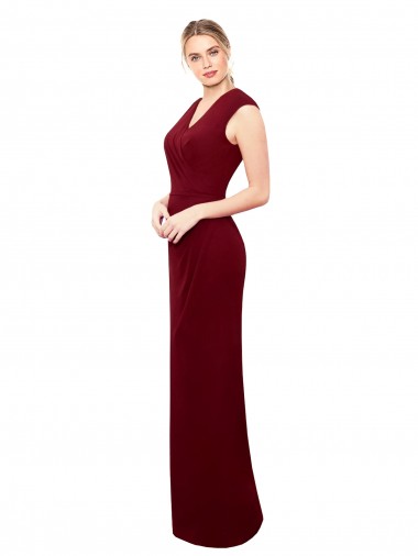 Online Cap Sleeves Chiffon Prom Dress with Pleated V-Neck Bodice UK