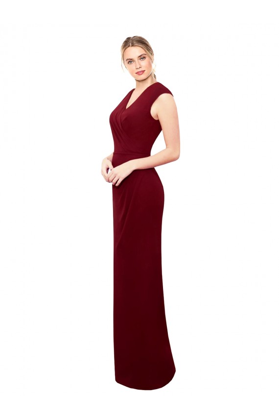 Online Cap Sleeves Chiffon Prom Dress with Pleated V-Neck Bodice UK