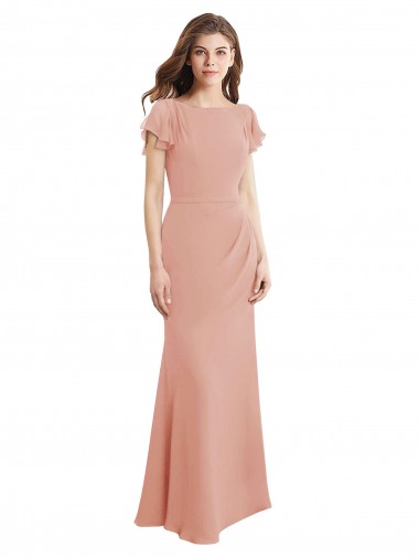Online Cap Sleeves Long Chiffon Prom Dress with Low V-Back UK