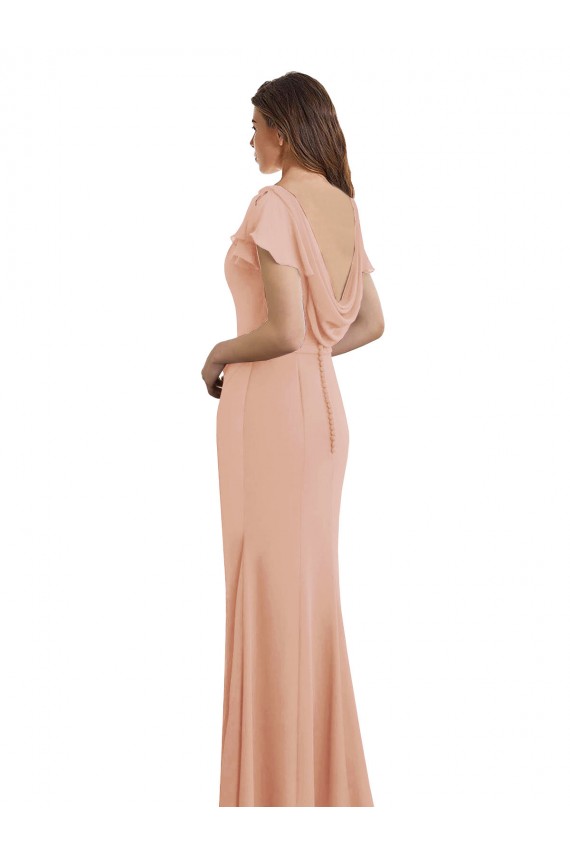 Online Cap Sleeves Long Chiffon Prom Dress with Low V-Back UK