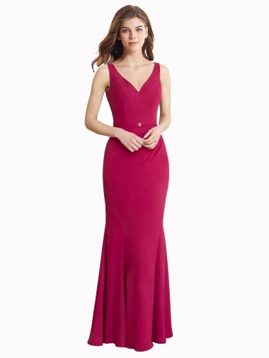 Online V-Neck Mermaid Chiffon Prom Dress with V-Back and Belt UK