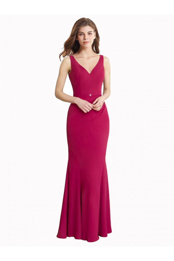 Online V-Neck Mermaid Chiffon Prom Dress with V-Back and Belt UK
