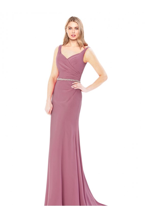 Online Long Slim Chiffon Prom Dress with Beaded Waist UK