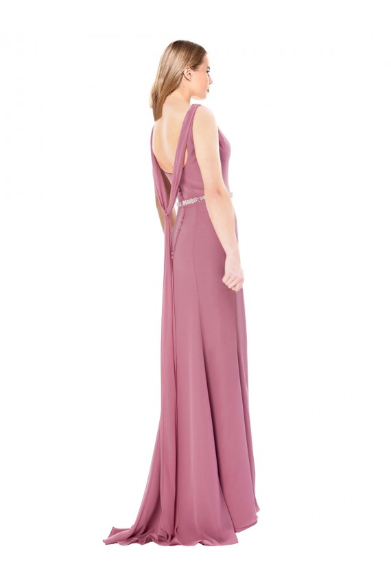Online Long Slim Chiffon Prom Dress with Beaded Waist UK