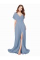 Online Chiffon Prom Dress with Flutter Sleeves and Front Slit UK