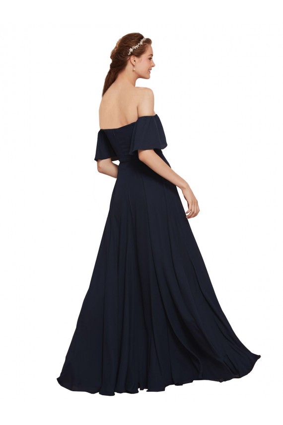 Online Off the Shoulder Floaty Sleeves Chiffon Prom Dress with High Slit UK