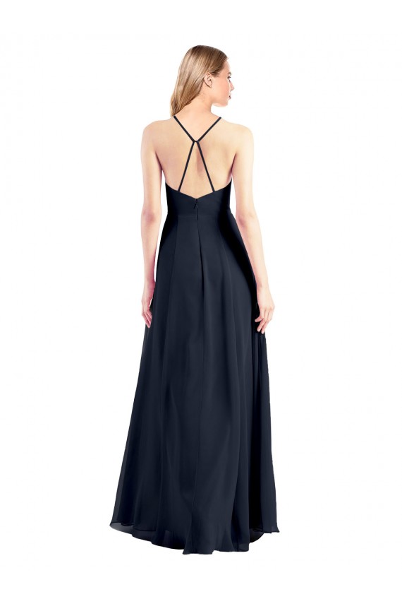 Online Plunging V-Neckline Halter Chiffon Wrap Prom Dress with High Slit UK