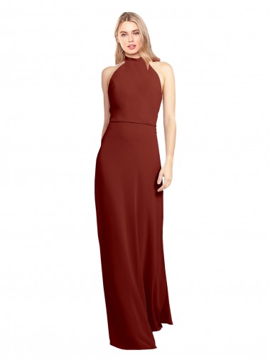 Online Slim High Neck Halter Fitted Open Back Chiffon Prom Dress UK