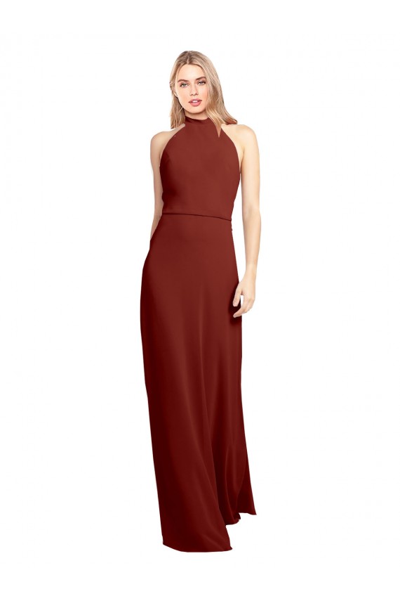 Online Slim High Neck Halter Fitted Open Back Chiffon Prom Dress UK