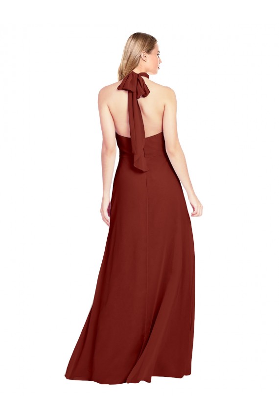 Online Slim High Neck Halter Fitted Open Back Chiffon Prom Dress UK