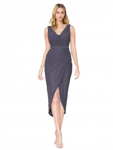 Online High Low V-Neck Chiffon Mermaid Wrap Prom Dress UK
