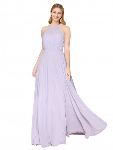 Online High Neck Halter Shirred Chiffon Prom Dress UK