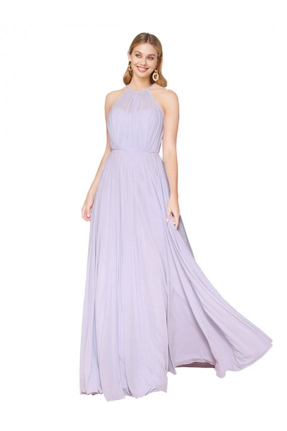 Online High Neck Halter Shirred Chiffon Prom Dress UK