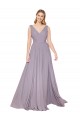 Online Draped Floor Length High Neck V-Back Chiffon Prom Dress with Shirred Bodice UK