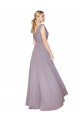 Online Draped Floor Length High Neck V-Back Chiffon Prom Dress with Shirred Bodice UK