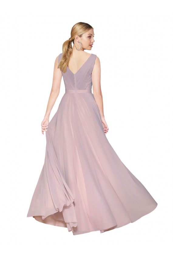 Online Draped V-Neck Long Chiffon Prom Dress with Shirred Bodice UK