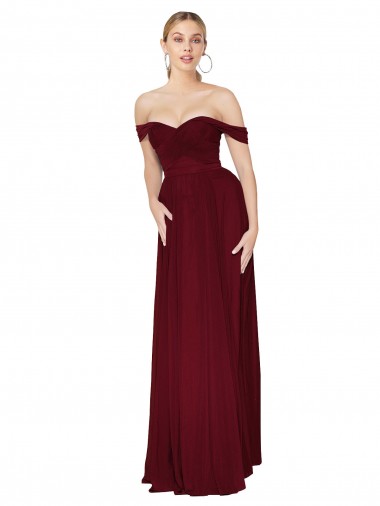 Online Shirred Sweetheat Neckline Off the Shoulder Long Chiffon Prom Dress UK