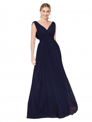 Online Draped Long V-Neck Floor Length Chiffon Prom Dress UK