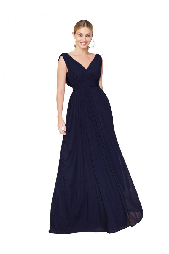 Online Draped Long V-Neck Floor Length Chiffon Prom Dress UK