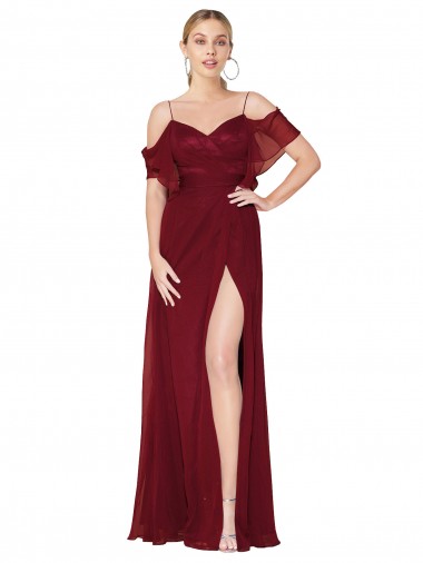 Online Cold Shoulder Long Mermaid Chiffon Prom Dress with Straps UK