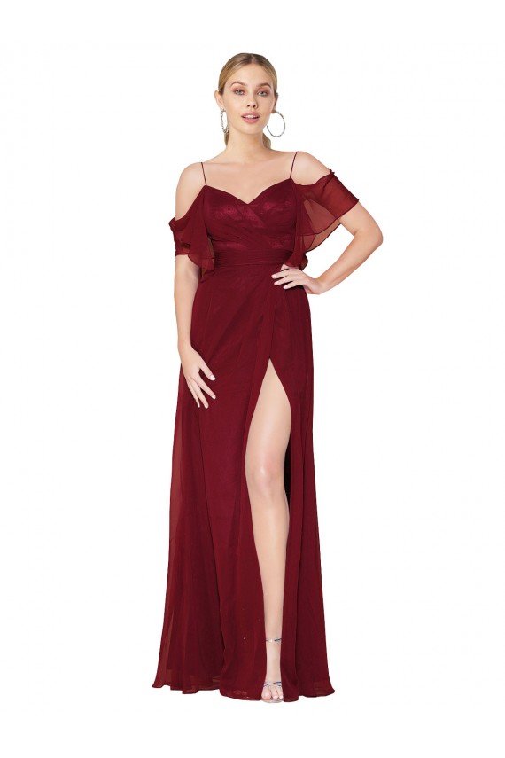 Online Cold Shoulder Long Mermaid Chiffon Prom Dress with Straps UK