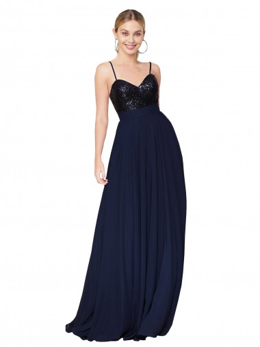 Online Sweetheart High Neck Sequin Top Long Chiffon Prom Dress UK