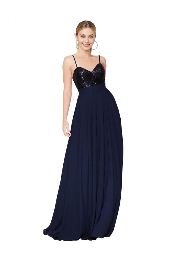 Online Sweetheart High Neck Sequin Top Long Chiffon Prom Dress UK