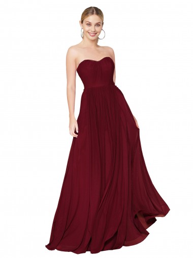 Online Draped Strapless Long A-Line Chiffon Prom Dress UK