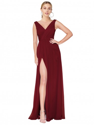 Online Draped Mermaid Long V-Neck Chiffon Prom Dress with High Slit UK