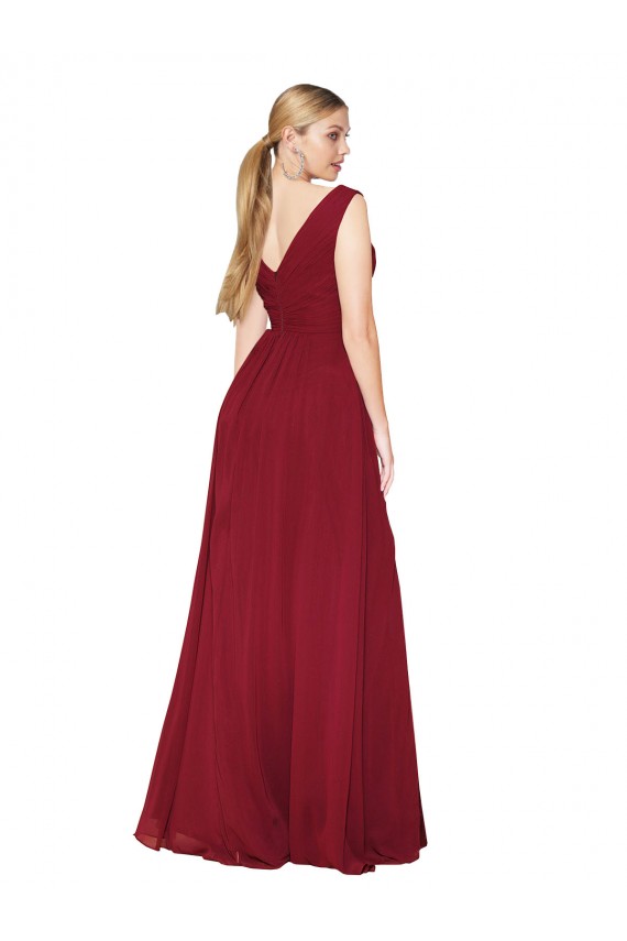 Online Draped Mermaid Long V-Neck Chiffon Prom Dress with High Slit UK