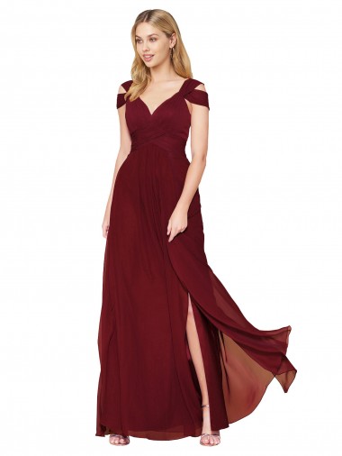 Online Off the Shoulder Long Chiffon Prom Dress with Side Slit UK