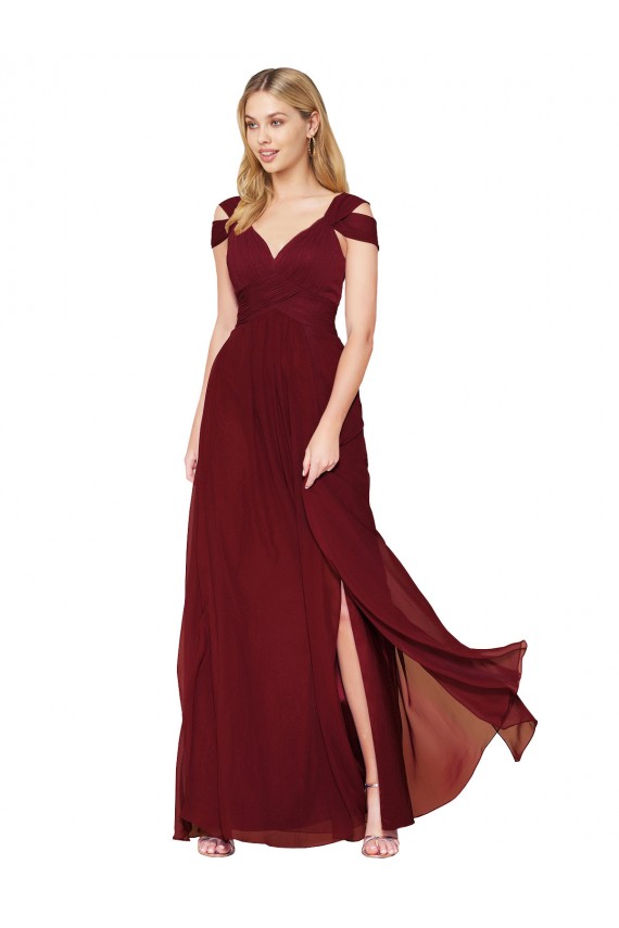 Online Off the Shoulder Long Chiffon Prom Dress with Side Slit UK