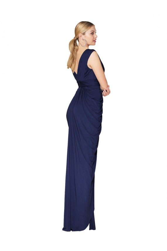 Online Draped V-Neck Long Chiffon Prom Dress with Front Slit UK