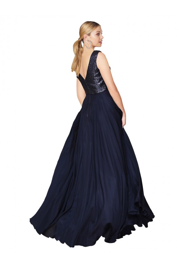 Online High Neck V-Neck Long Chiffon Prom Dress with Sequin Top UK