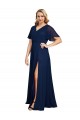 Online Chiffon V-Neck Short Sleeves Long Prom Dress with High Slit UK
