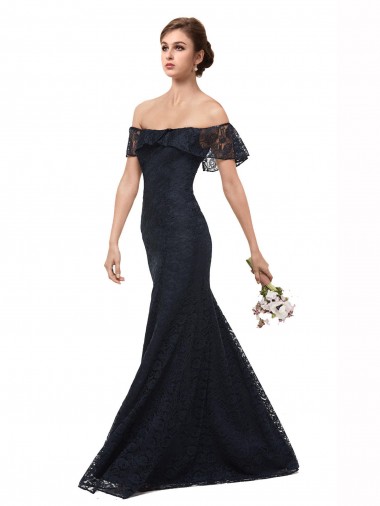 Online Off the Shoulder Long Lace Prom Dress with Flutter Sleeves UK