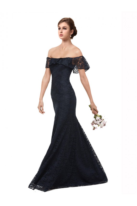 Online Off the Shoulder Long Lace Prom Dress with Flutter Sleeves UK