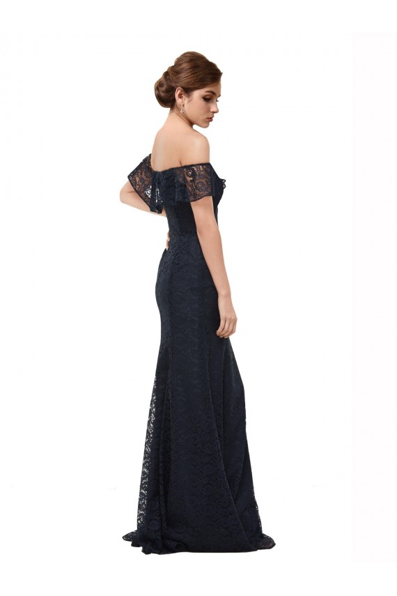 Online Off the Shoulder Long Lace Prom Dress with Flutter Sleeves UK