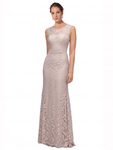 Online Long Sleeveless All Lace Prom Dress with Scoop Neckline UK