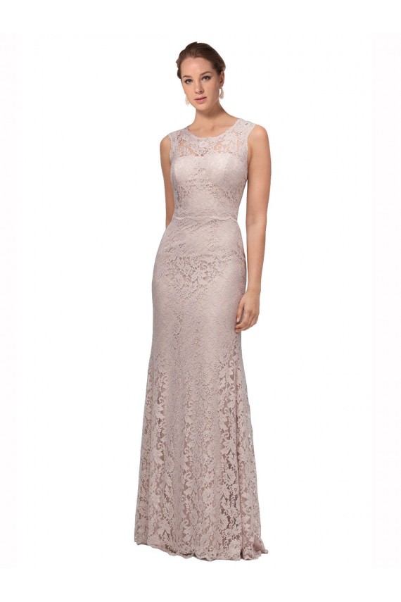 Online Long Sleeveless All Lace Prom Dress with Scoop Neckline UK