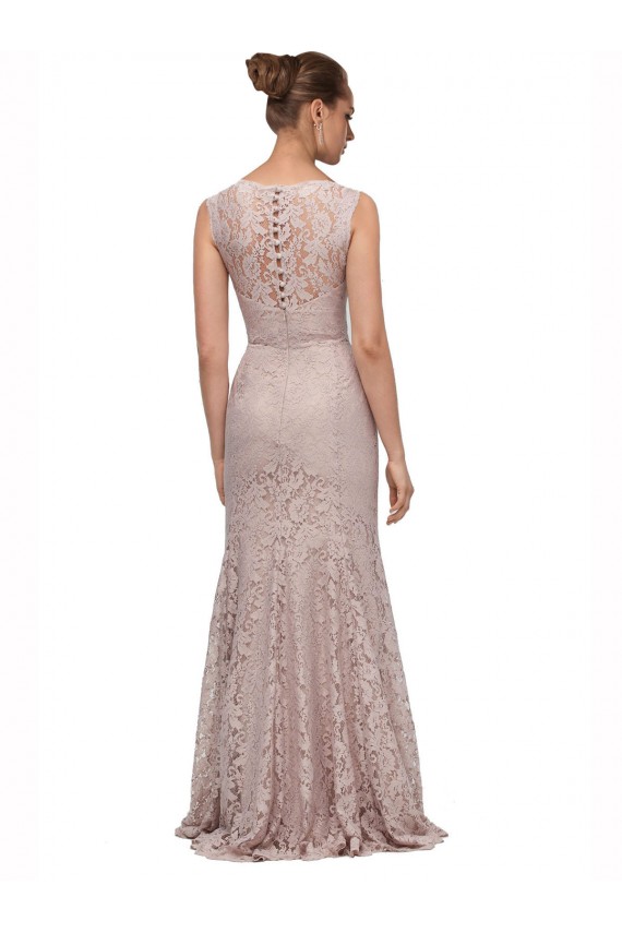 Online Long Sleeveless All Lace Prom Dress with Scoop Neckline UK