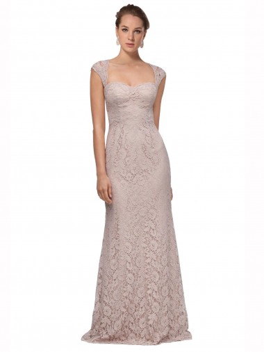Online Sweetheart Neckline Cap Sleeves Lace Prom Dress with Twist UK