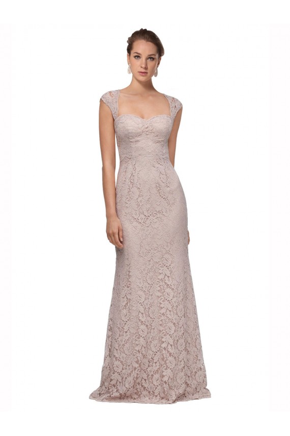 Online Sweetheart Neckline Cap Sleeves Lace Prom Dress with Twist UK