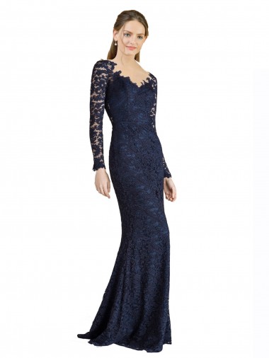 Online Illusion Long Sleeves Lace Prom Dress with Sheer Keyhole Back UK